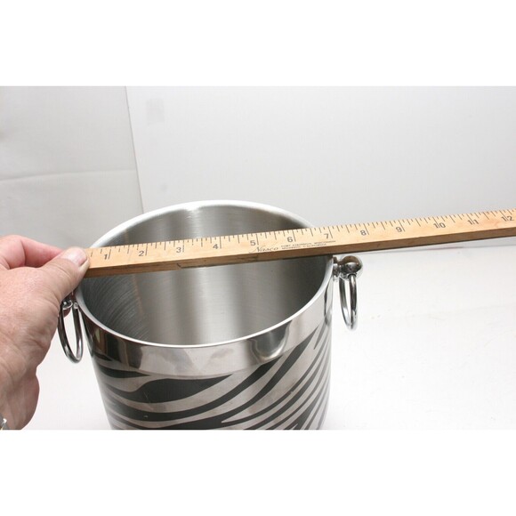 Oggi 18/0 Ice Bucket With Lid Nice Pre Owned Zebra Type Stripes Double Handles - Picture 7 of 7